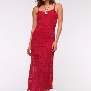 Abercrombie & Fitch Red Crochet Style Maxi Dress